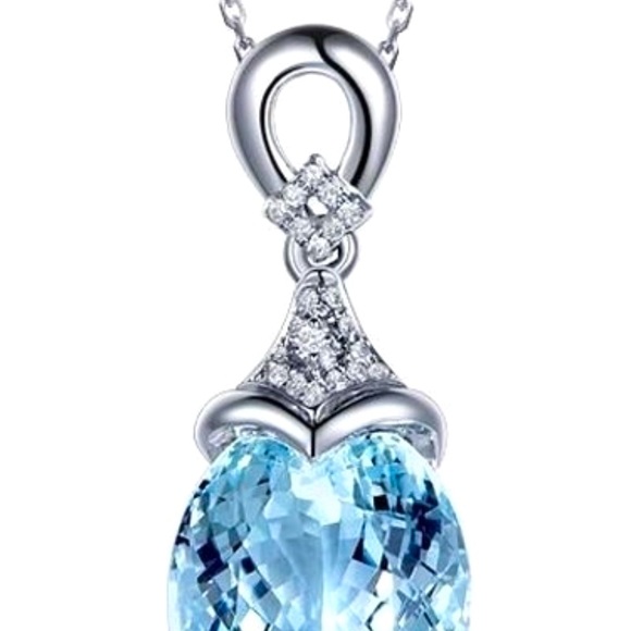 Dazzling Aquamarine 925 Sterling Silver 20” Drop Pendant Women’s Necklace - Picture 2 of 8